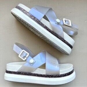 Melissa Awaytomars White Cosmic Sandals II Glitter Platform Soles Women’s Size 6